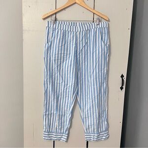 LAKE Blue Striped Cotton Poplin Pajama Bottom Large